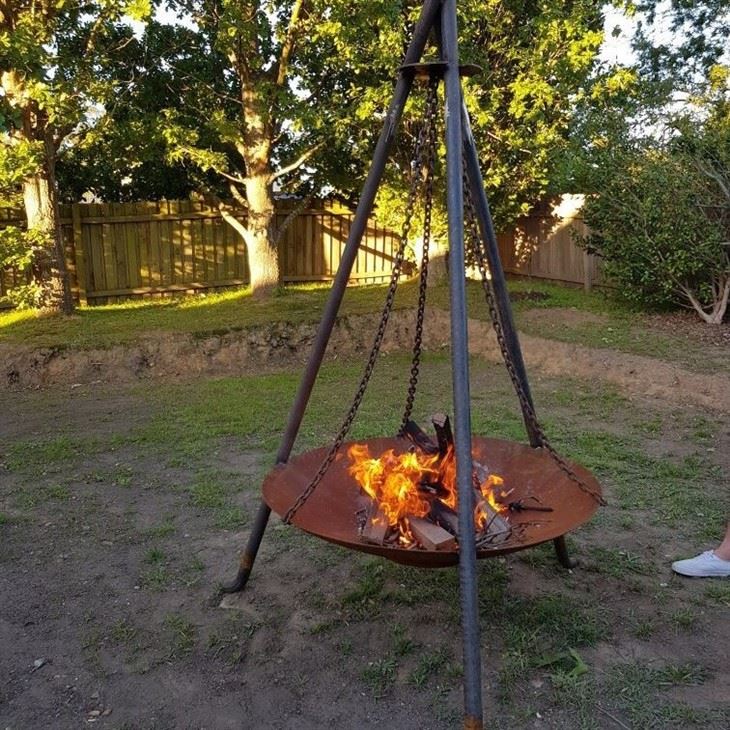 Corten Barbecue Hemisphere Steel Cauldron Tripod Hanging BBQ