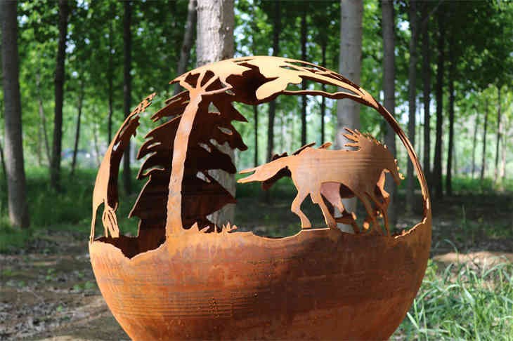 Corten Steel Art Fire Ball
